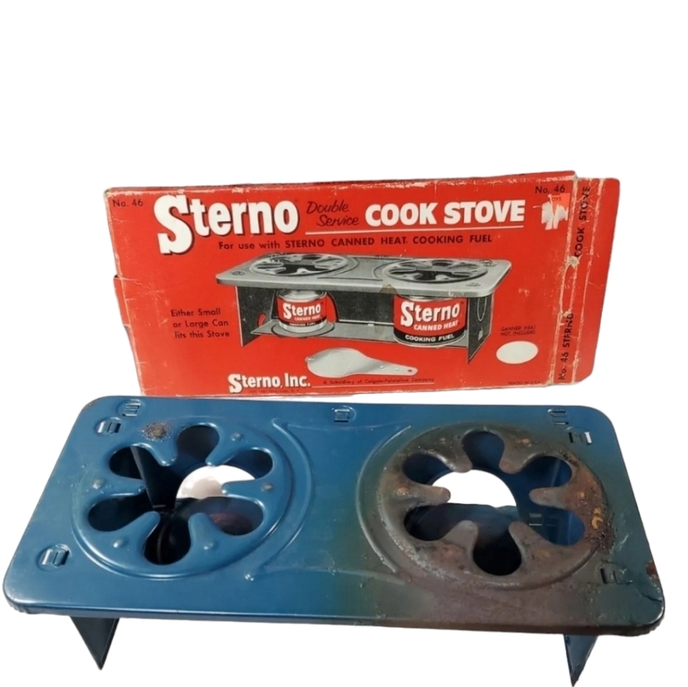Vintage Sterno 2 Burner Cook Stove No. 46 w/box Opener Double Service In…